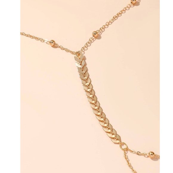 Boho Gold tone Leaf Ring Bracelet Chain Jewelry - Picture 3 of 3